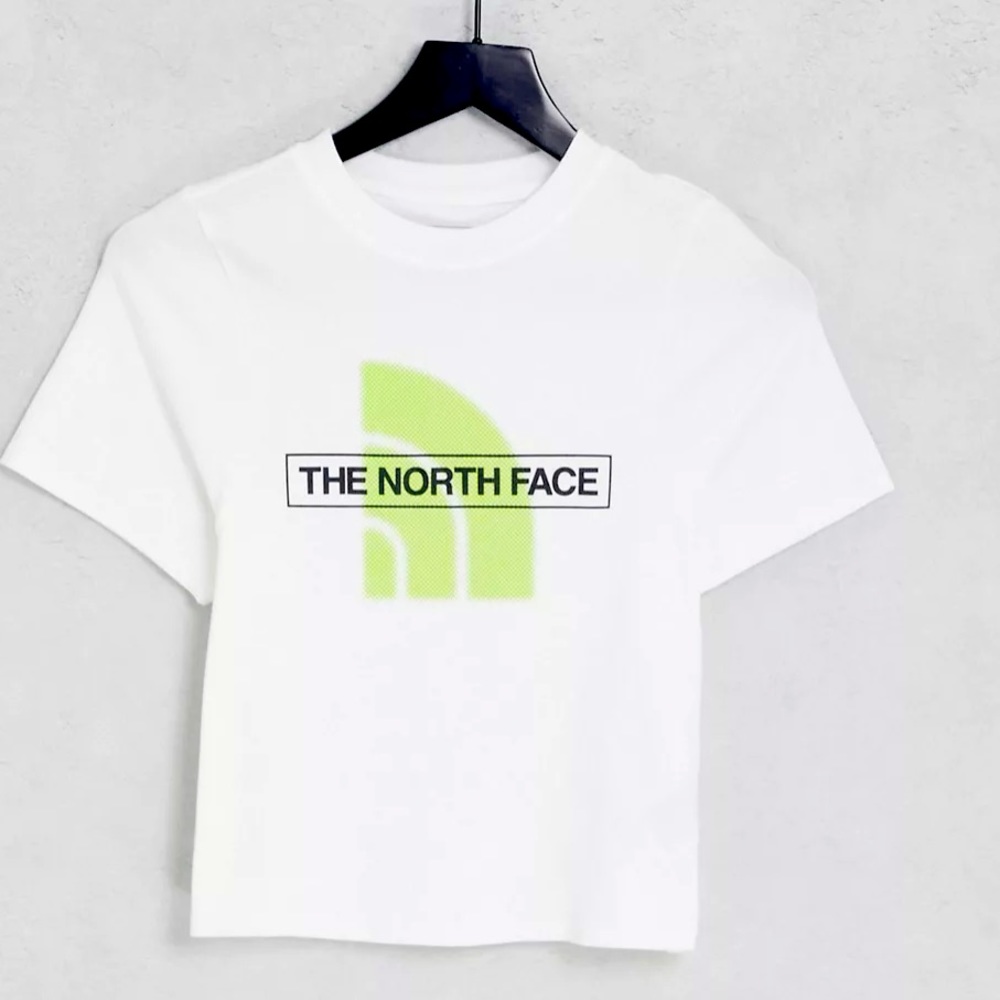 NEW The North Face Coordinates print cropped t-shirt in white w/bright green L